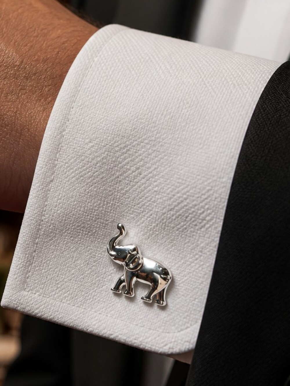 Elephant Cufflinks Silver Raised Trunk Good Luck Safari Wildlife Groom Mens Gift